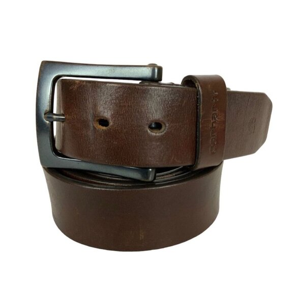 Carhartt Mens Anvil Belt Size 42 Brown Leather Work Casual Gunmetal Buckle - Picture 1 of 5